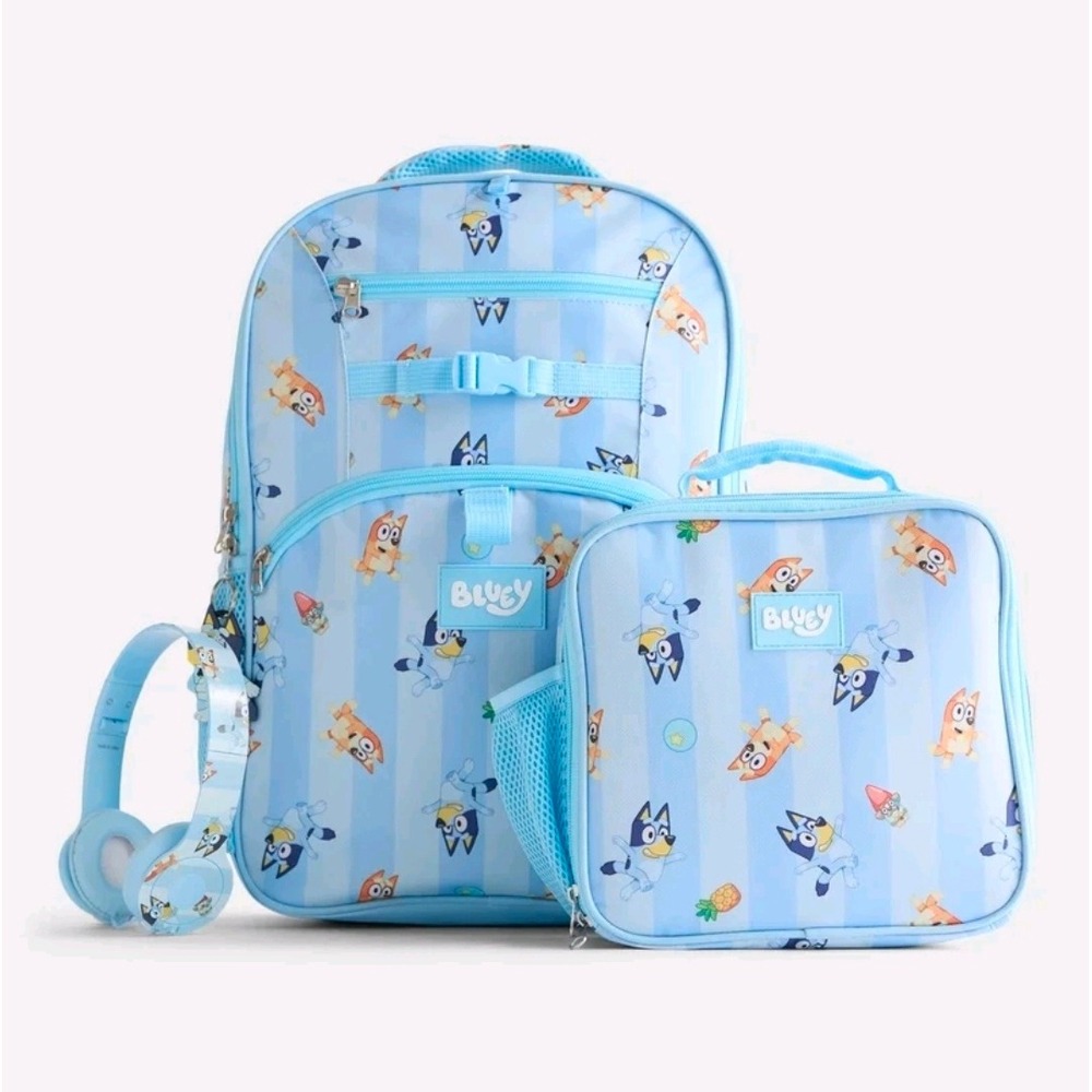 Bluey 4 Piece Backpack Set 17 Inch Laptop Bag Lunch Tote Headphones Keychain